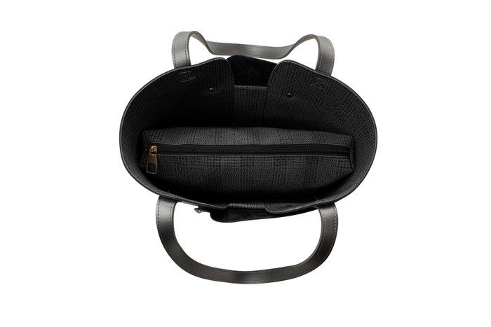 Lucky Bees Bolso Tote 1292 Piel Negro y Gris 30x12x26 cm